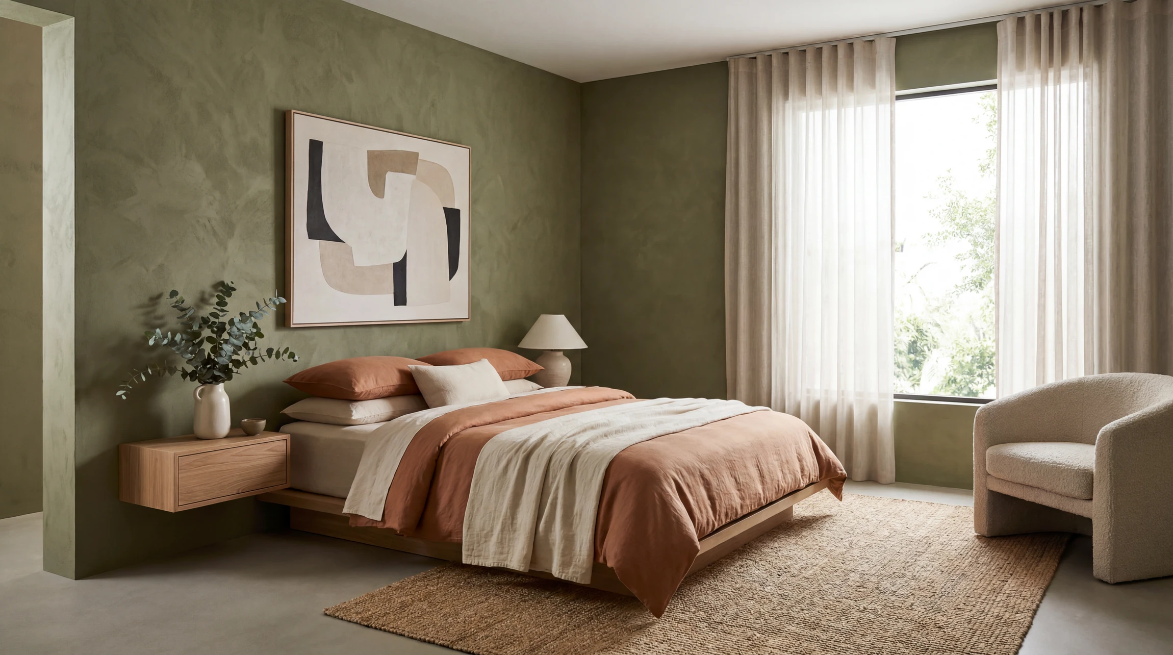 Photographie d'un mur intérieur avec une finition en stuc décoratif, mettant en évidence la texture et la richesse du rendu : détails des motifs, jeux de lumière sur la surface travaillée, démontrant l'excellence de la finition. La surface doit montrer clairement les caractéristiques du stuc : aspect velouté, variations de teinte subtiles, profondeur et relief de la texture. Environnement intérieur résidentiel haut de gamme.