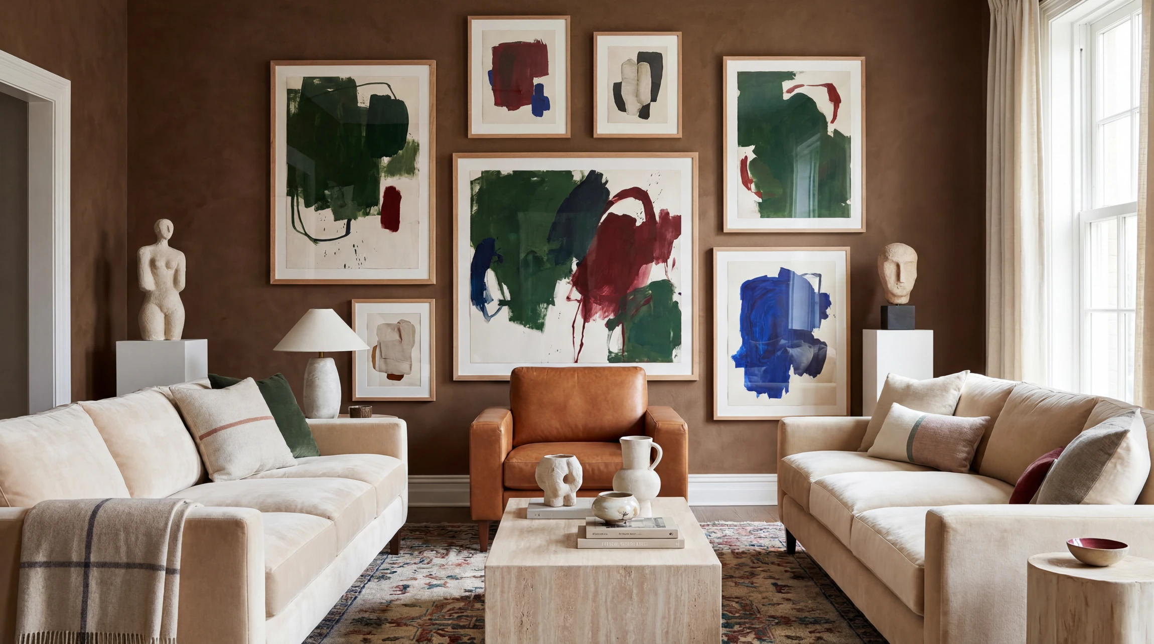 Intérieur moderne avec collection de luminaires suspendus design sur fond bleu